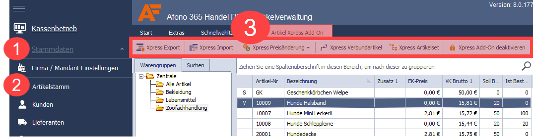 Artikel Xpress Add-On starten
