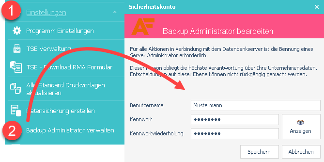 Backup Admin verwalten