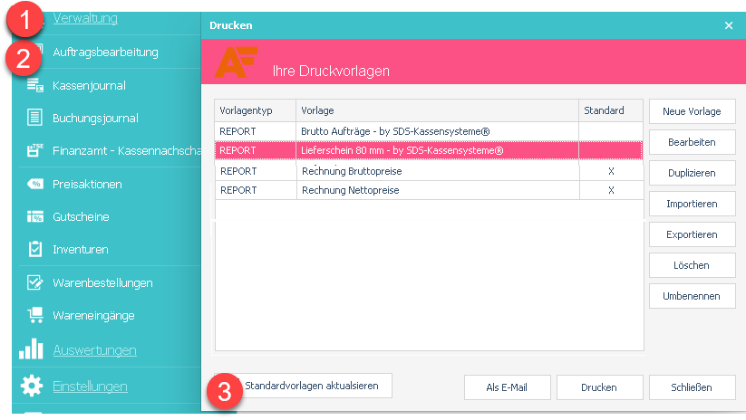 Standard Druckvorlagen aktualisieren