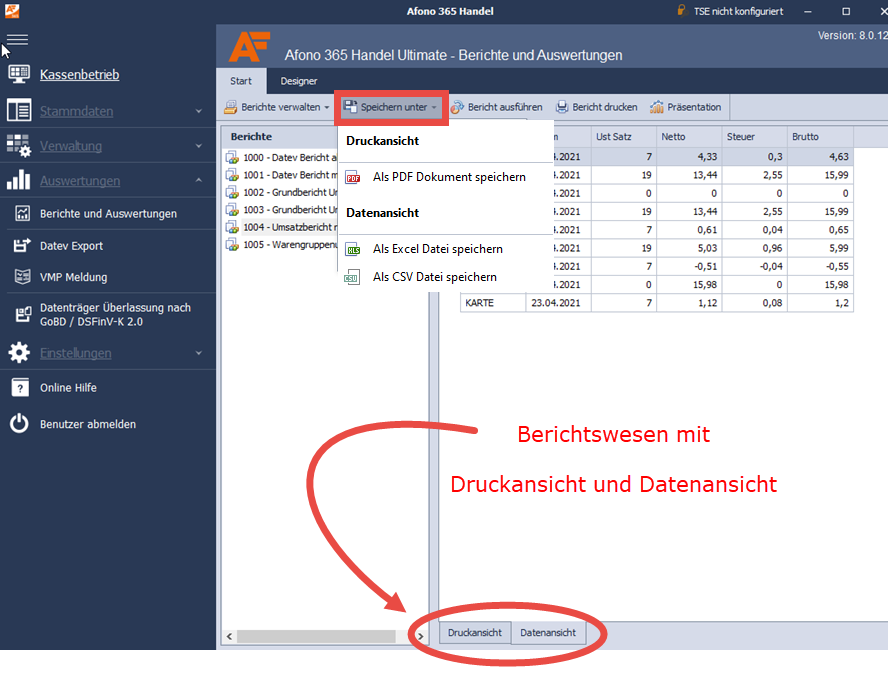 Berichtswesen Ansicht