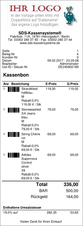 Kassenbon Vorlage Download | SDS-Kassensysteme - Kassieren leicht gemacht