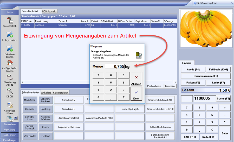 Kassensoftware 6.0 Mengeneingabe beim Kassieren erzwingen