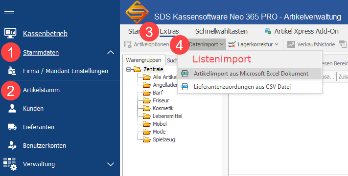 Kassensoftware mit Import aus Excel