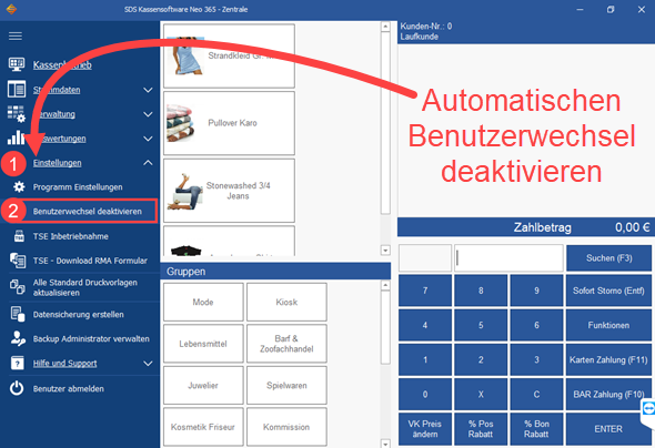 Benutzerwechsel aktivieren / deaktivieren
