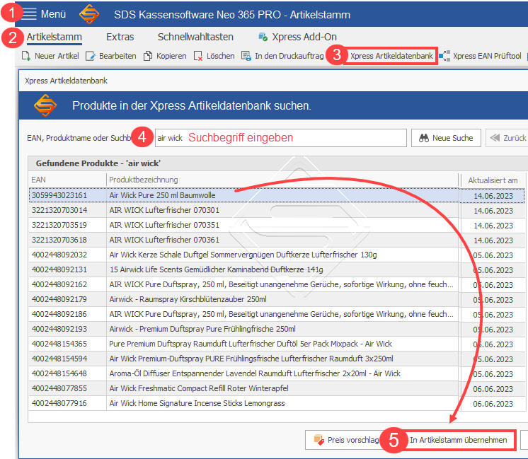 SDS Kassensoftware Neo Xpress Artikeldatenbank