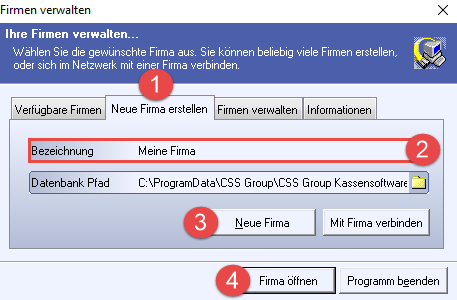Kassensoftware neue Firma anlegen