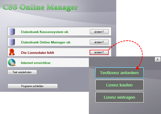 Onlineshop Schnittstelle kostenlos Testlizenz anfordern