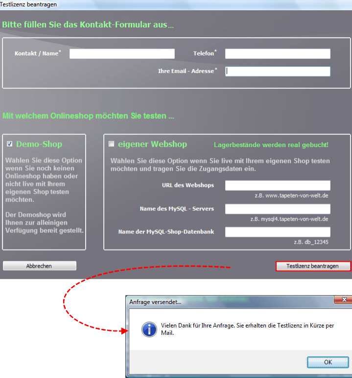 Onlineshop Schnittstelle Test mit Demoshop oder eigenem Shop