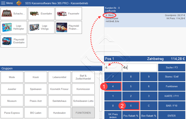SDS Kassensoftware Neo - Artikel mit mehrfacher Anzahl buchen